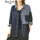 Max LuLu-Chemise en jean bleu profond pour femme chemisiers patchwork à rayures poches streetwear