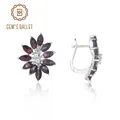 Boucles d'oreilles gemmes de BALLET en forme de fleur pour femmes en grenat noir naturel en argent