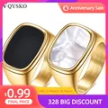 VQYSKO – bague Signet en or plaqué or 14k pour hommes et femmes anneau épais en acier inoxydable