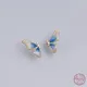 Boucles d'oreilles clous aile de papillon en émail bleu nickel é français pour femme argent regardé