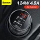 Baseus tout en métal double USB chargeur de voiture 24W 4.8A rapide voiture USB chargeur LED Auto