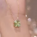 Collier trèfle vert en argent 2022 pour femmes pendentif rotatif de fleur de Jade cadeau de bijoux