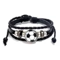 Bracelet à breloques en cuir tressé de style punk vintage pour les amateurs de football pendentif