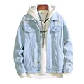 Blouson aviateur en denim vintage pour hommes veste en jean streetwear à la mode Hip Hop