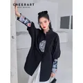 CHEERART – chemises Vintage brodées pour femmes Top de styliste en coton noir et blanc manches