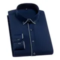 DAVYDAISY-Chemise à manches longues en sergé uni pour hommes chemises d'affaires décontractées
