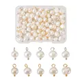Breloques ovales en perles d'eau douce blanches culture naturelle or et platine pendentif