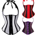 Gothique Satin Waist Trainer Cincher Corsets Bustiers Noir Blanc Rouge Violet Rayé Halter