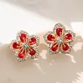 Boucles d'oreilles élégantes en cristal Zircon fleur Rose rouge breloques colorées en strass pour