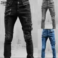 Jean droit grande taille pour homme pantalon streetwear coupe boyfriend slim avec fermetures