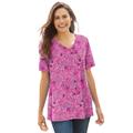 Plus Size Women's Perfect Printed Short-Sleeve V-Neck Tee by Woman Within in Peony Petal Paisley (Size 6X) Shirt