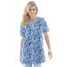 Plus Size Women's Print Notch-Neck Soft Knit Tunic by Roaman's in Pale Blue Brushstroke (Size 5X) Short Sleeve T-Shirt