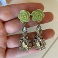 Anthropologie Jewelry | Enamel And Crystal Earrings | Color: Green/Silver | Size: Os