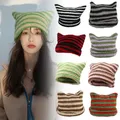 Bonnet tricoté à rayures pour femmes et filles chapeau tendance petit diable corne de diable