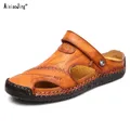 Sandales d'été en cuir pour hommes pantoufles romaines classiques chaussures de sport en plein