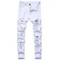 DistMurcia-Jean Blanc Déchiré pour Homme Pantalon Slim en Denim de Haute Qualité à la Mode Hip