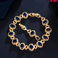 CWWCONDS-Bracelet de Tennis en Or Jaune pour Femme Bleu Foncé Royal Cubique Clip JOLink ixde