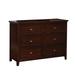 Wooden Dresser with 6 Drawers and Molded Trim Details, Cherry Brown
