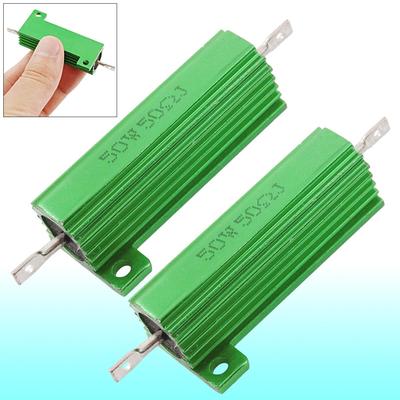 2 pcs Chassis Mounted 50W 50 Ohm 5% Aluminum Case Wirewound Resistors - Green