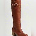 Coach Shoes | Coach Audrie Tan/Brown Knee High Boots W/Stacked Wooden Heel Size: 39 | Color: Brown/Tan | Size: 39