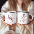 Tasse florale personnalisée avec nom initial tasses à thé café chocolat chaud cadeaux de fête