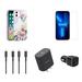 Accessories Bundle Pack for iPhone 14 Plus Case - Heavy Duty Case (Wild Pink Cute Floral) Screen Protectors 30W Car Charger UL PD Wall Charger Lightning Cables