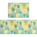 Pineapple Kitchen Rugs and Mats Sets of 2 Farmhouse Kitchen Decoration Rubber Backing Non-Slip Absorbent Mats for Sink Waterproof Runner Rug for Laundry Room Blue Yellow 17x24+17x48inch