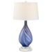 Possini Euro Design Taylor Modern Table Lamp with Round White Marble Riser 29 Tall Blue Art Glass White Shade for Bedroom Living Room Bedside Office