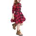Girls Casual Dress Belt Long Sleeve Buffalo Check Black White Red Plaid Dresses For Kid Flannel Girls Cotton Dress for Baby Girl Baby Girl Dresses 3 Months Thanksgiving Dresses Kids Fall Clothes Girls