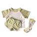 JDEFEG Baby Boy Bow Tie Outfit with Suspenders Baby Girls Boys Cotton Summer Patchwork Color Block Short Sleeve Tshirt Short Pants Set Outfits Toddler Boys Clothes 4T 5T Cotton Green 80