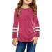 Kids Little Girls Tunic Tops Crewneck Ultra Soft Solid Color Long Sleeve Striped Comfortable Casual With Side Buttons Blouse T Shirt 4 Toddler Girls Clothes Toddler Girl Undershirts Rainbow Cat