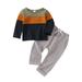 JDEFEG Three Piece Baby Boy Children Kid Toddler Baby Boys Girls Patchwork Long Sleeve Blouse Tops Cotton Solid Pants Trousers Sleepwear Pajamas Outfit Set Clothes Solid Color Baby Clothe Orange 120