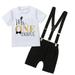 JDEFEG Boys Pajama Sets Track Boys Baby Trousers Print Girls Boys Letter Suspender T-Shirt Set Outfits Boys Outfits&Set 4T Boy Clothe Baby Layette Set Cotton Blend White 100