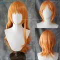 Perruque Cosplay Nami Anime de Type 2 pour Femme Adulte Cheveux Ondulés Orange Bonnet Degré de