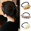 GROFRY Women Handmade Beaded Faux Pearls Elastic Hair Band Rope Ponytail Holder Gift Golden Bronze