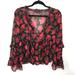 American Eagle Outfitters Tops | American Eagle Outfitters Flare Sleeves Black Floral Sheer Top Boho Grunge S | Color: Black/Red | Size: S