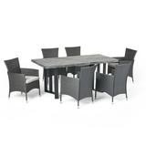 GDF Studio Codie Outdoor Wicker 7 Piece Dining Set with Cushion Textured Gray Oak Gray and Mixed Black