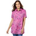 Plus Size Women's Perfect Printed Short-Sleeve Polo Shirt by Woman Within in Peony Petal Paisley (Size M)