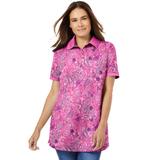 Plus Size Women's Perfect Printed Short-Sleeve Polo Shirt by Woman Within in Peony Petal Paisley (Size M)