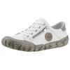Schnürschuh RIEKER, Damen, Gr. 42, weiß (weiß, taupe), Leder, unifarben mit Farbeinsatz, sportlich, Schuhe Damenschuh Freizeitschuh Halbschuh Schnürschuh, mit Zierreißverschluss, Freizeitschuh, Halbschuh, Schnürschuh, Topseller