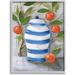 Red Barrel Studio® Tangerine Fruit Branches Striped Vase Still Life Painting - Picture Frame Print on MDF in Blue/Green/Red | Wayfair