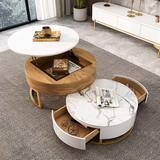 Alva Modern Nesting Coffee Table Set With Sintered Stone Top, Lift-top Coffee Table Set Of 2