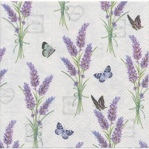 Serviettes en papier ""lavande/papillon"", 33 x 33 cm, 20 pièces