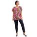 Plus Size Women's Embellished V-Neck Tunic by Soft Focus in Raspberry Paisley (Size 18 W)