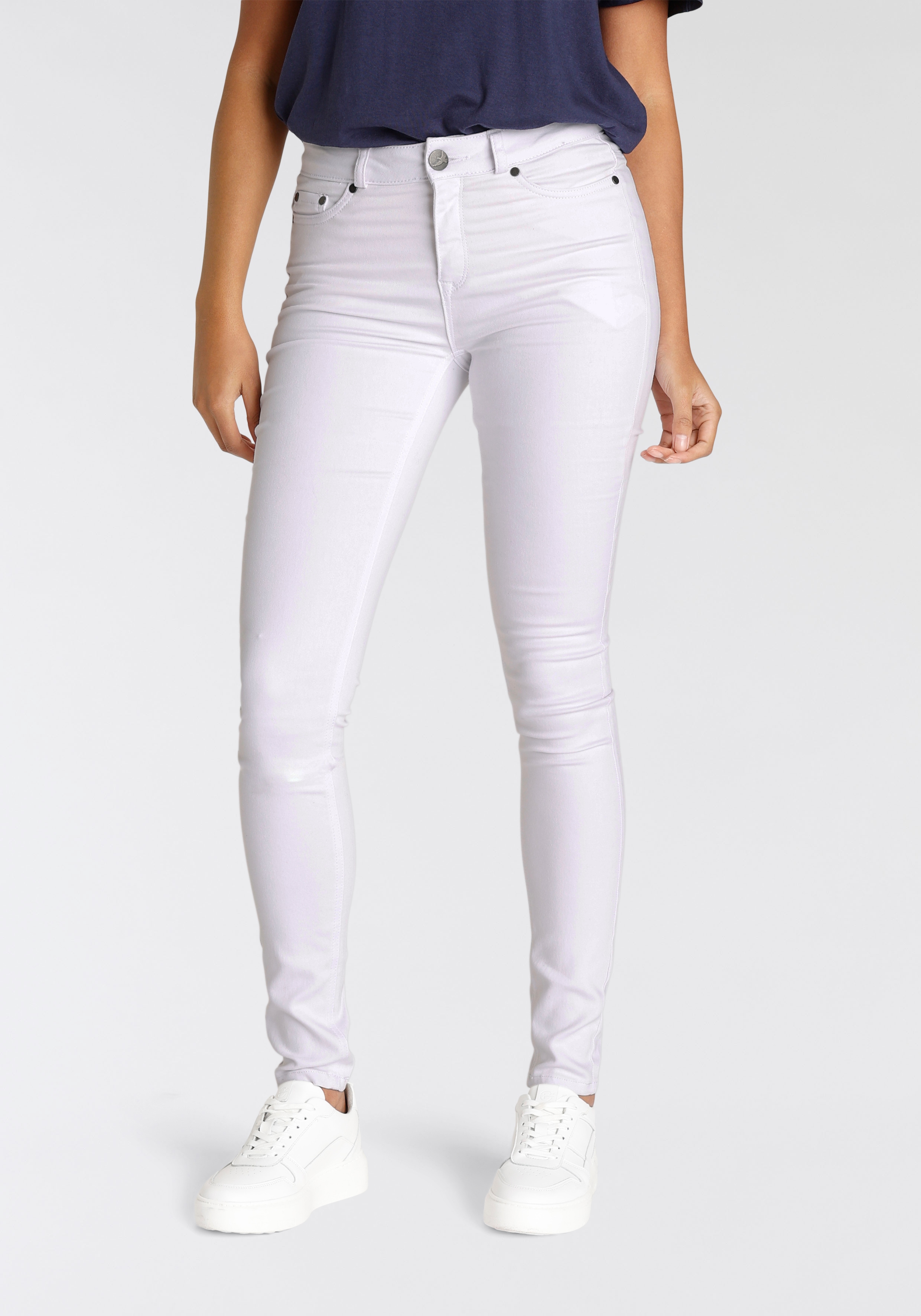 Skinny-fit-Jeans ARIZONA "Ultra Soft", Damen, Gr. 36, N-Gr, weiß, Denim/Jeans, Obermaterial: 65% Baumwolle, 33% Polyester, 2% Elasthan, Basic, skinny fit lang, Jeans, hohe Leibhöhe, lang, aus Baumwolle, Polyester und Elasthan Image