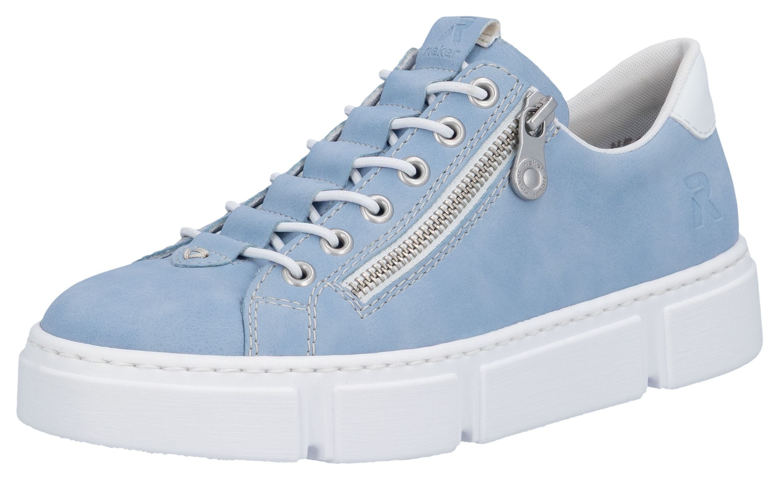 Slip-On Sneaker RIEKER, Damen, Gr. 37, blau (hellblau), Lederimitat, Schuhe, mit Reißverschluss außen, Freizeitschuh, Halbschuh, Schlupfschuh