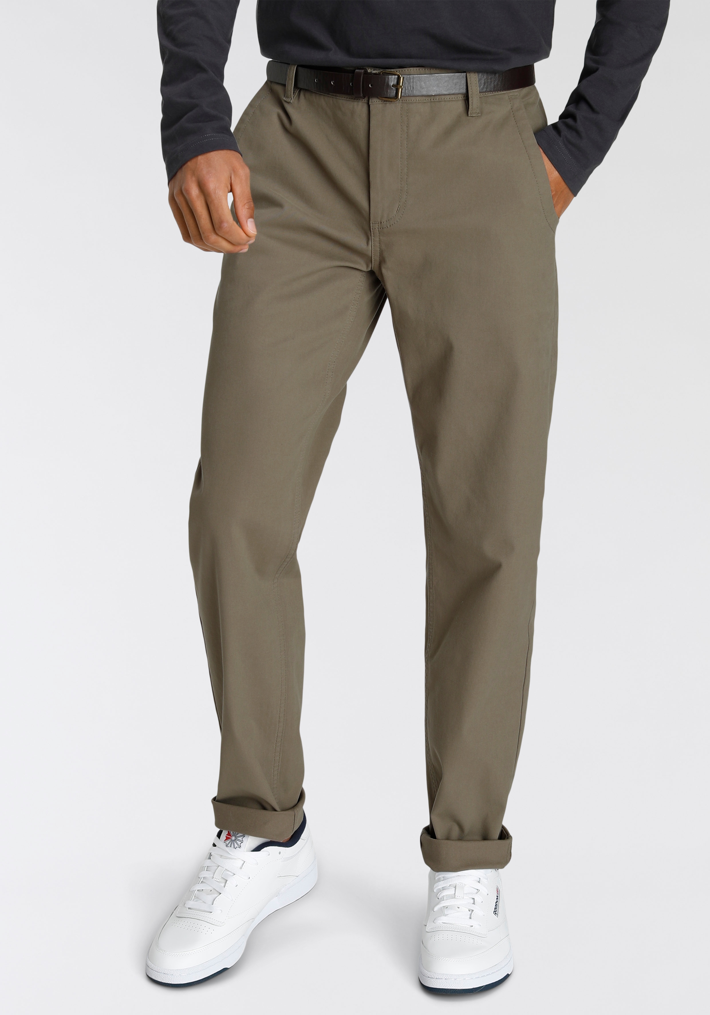 Chinohose BRUNO BANANI, Herren, Gr. 36, Länge 34, grün (khaki), Web, Obermaterial: 98% Baumwolle, 2% Elasthan, unifarben, regular fit lang, Hosen Chinohose