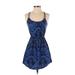 Express Casual Dress - Mini Scoop Neck Sleeveless: Blue Chevron/Herringbone Dresses - Women's Size X-Small