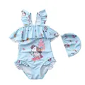 Maillot de bain à pois et bonnet de bain ensemble une pièce à volants pour filles de 1 à 7 ans