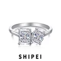 SHIPEI-Bague de fiançailles en argent regardé 925 pour femme pierre précieuse saphir blanc coupé à